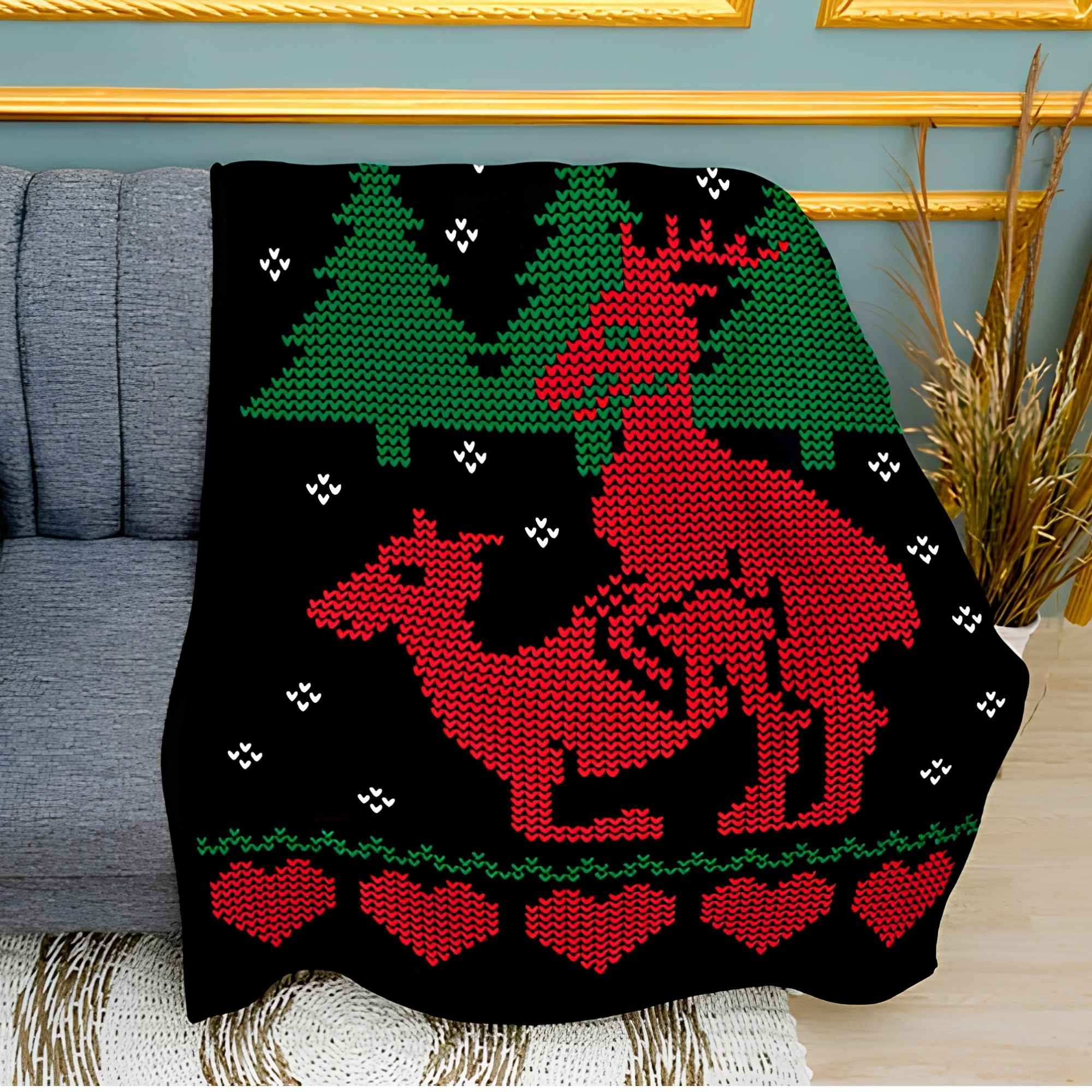 Deer Love Print Plush Fleece Throw Blanket