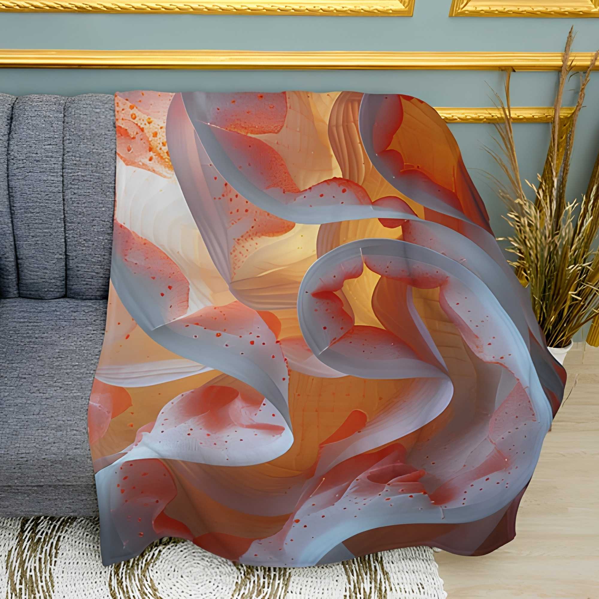 Delicate White Fabric Print Plush Fleece Throw Blanket