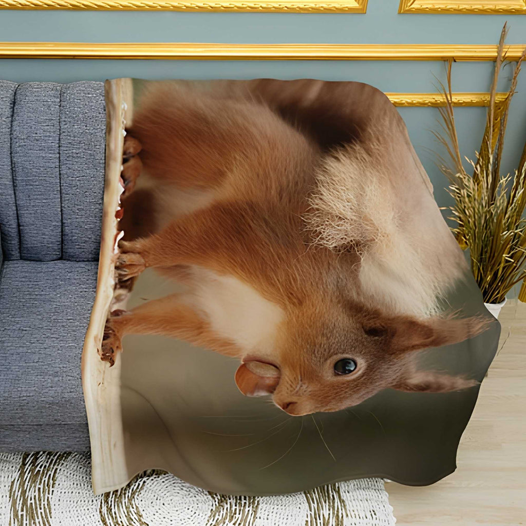 Squirrel with a Nut Forest Print Plush Fleece Throw Blanket