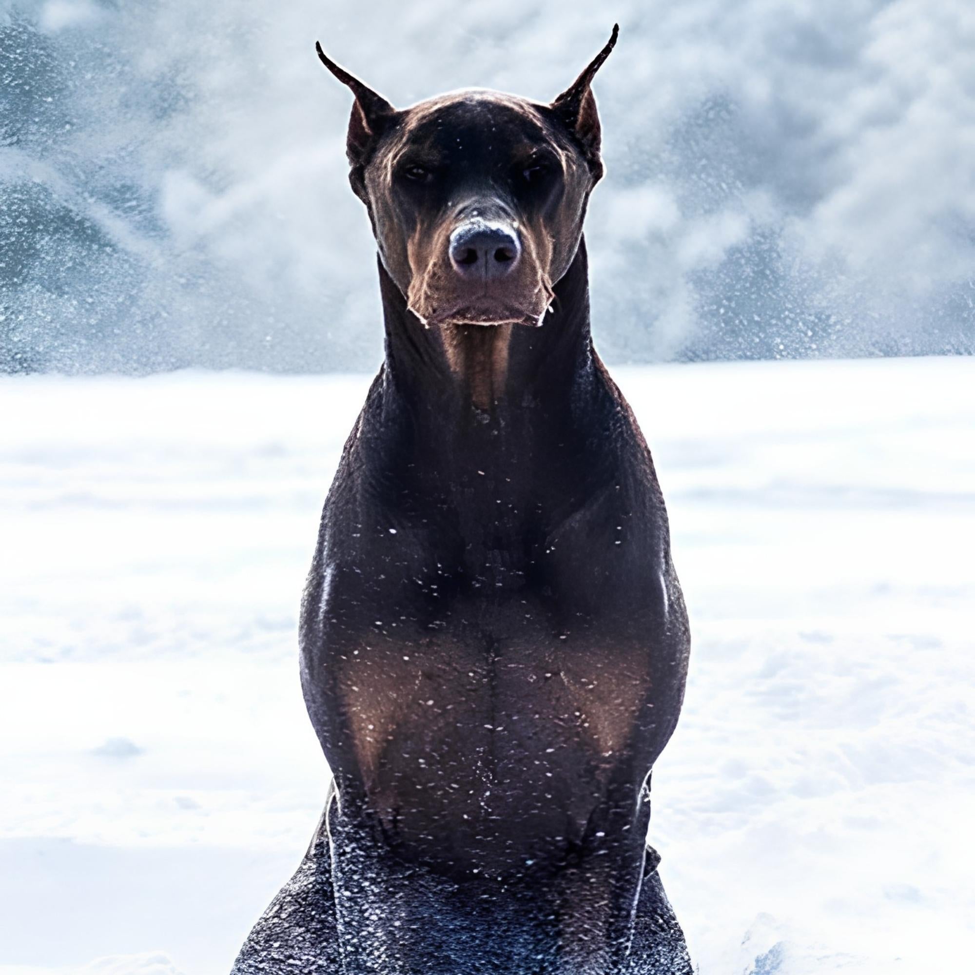 Doberman in the Snow Print Plush Fleece Throw Blanket