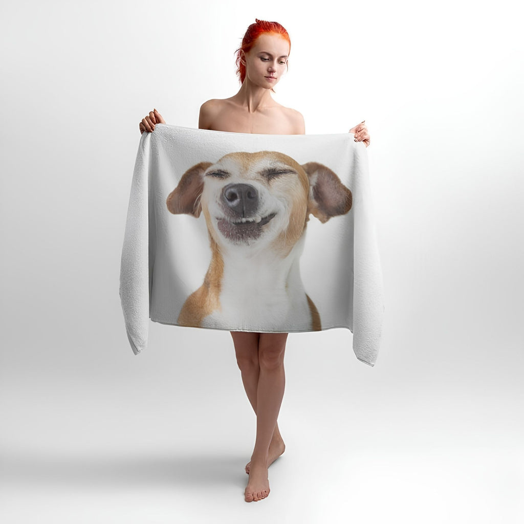Dog Happy Moment Print - Soft Cotton Terry Bath & Beach Towel