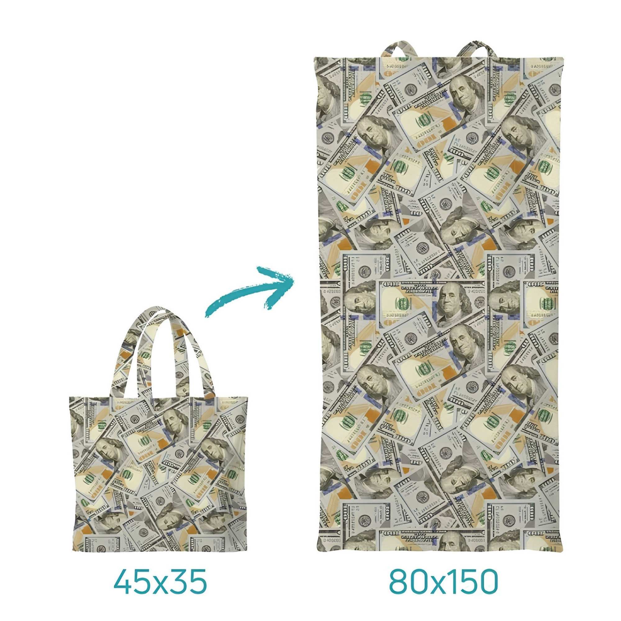 Dollars Endless Bills 2-in-1 Beach Towel Tote Bag