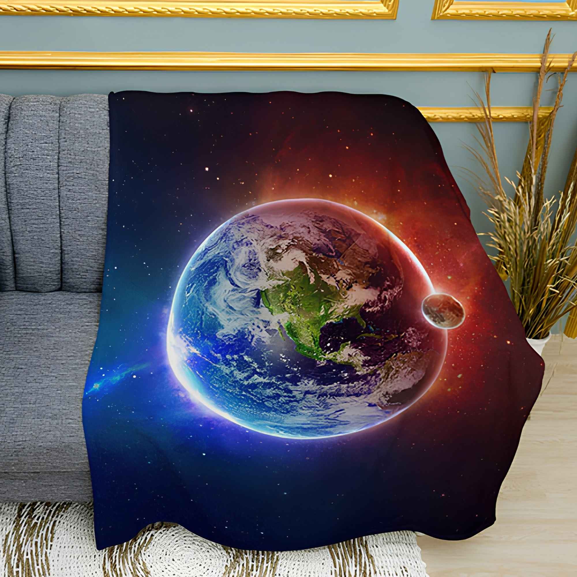 Earth Graphic Print Plush Fleece Throw Blanket
