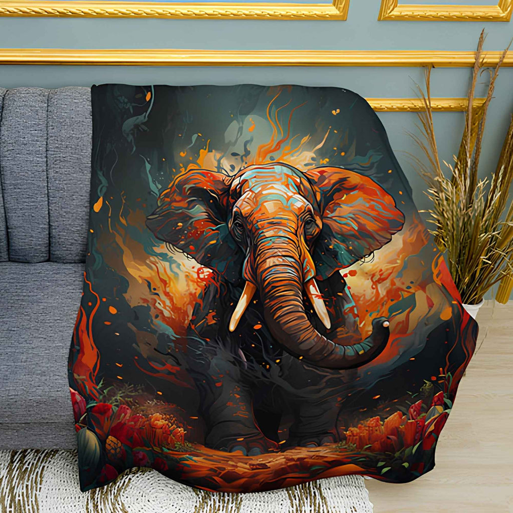 Elephant in Colors Print Plush Fleece Throw Blanket