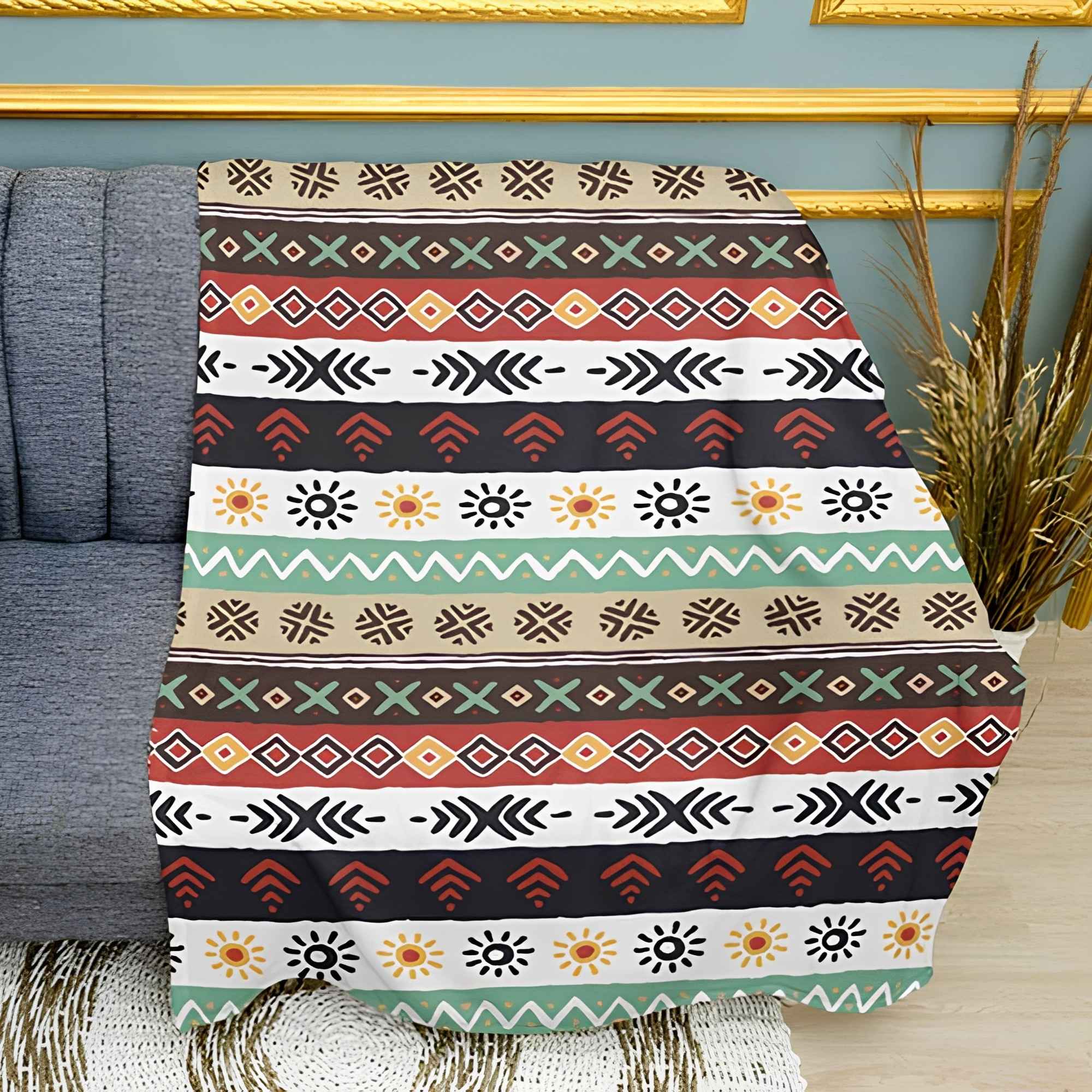 Ethno Modern Folk Pattern Plush Fleece Throw Blanket