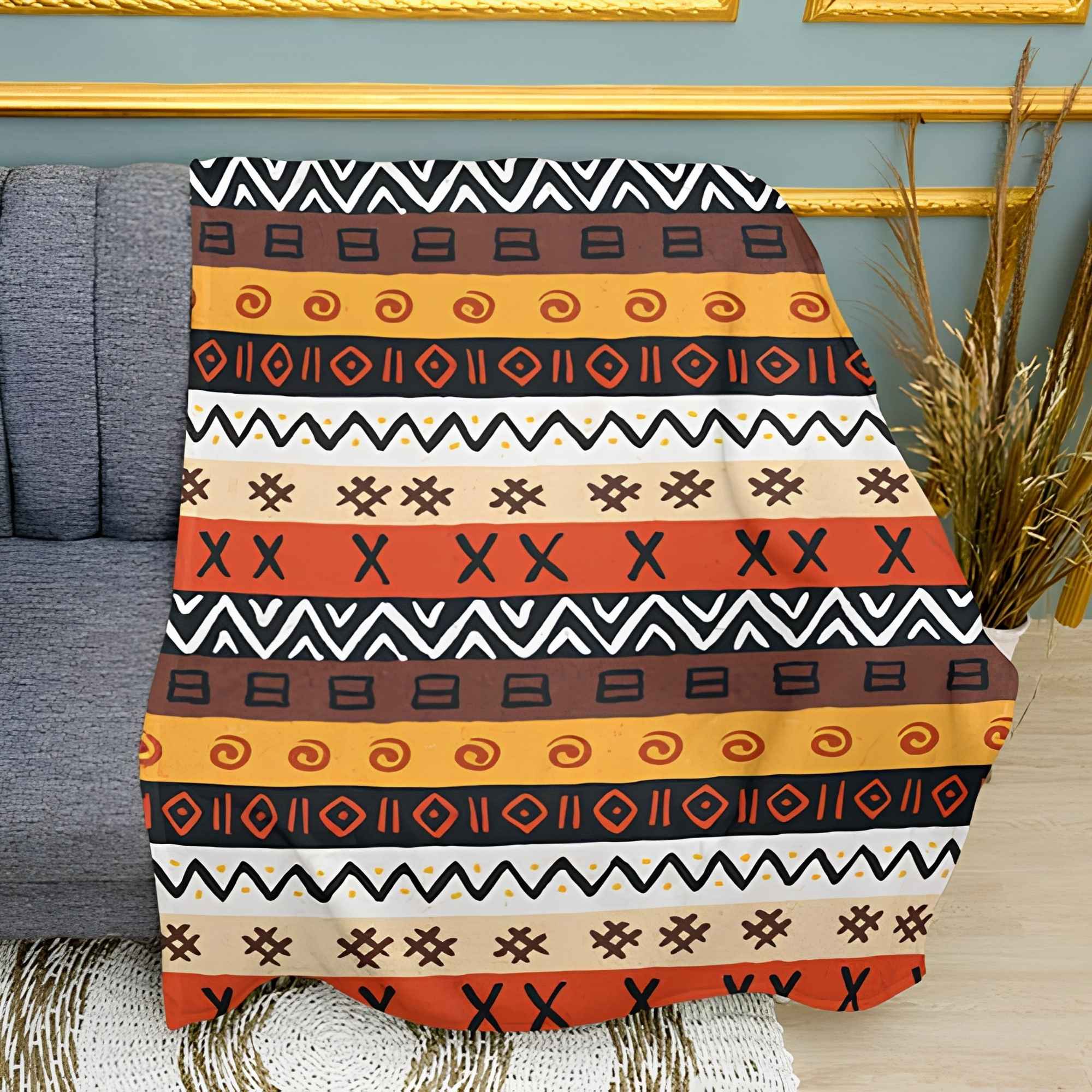 Ethno Modern Geometric Pattern Plush Fleece Throw Blanket