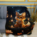 Fairytale Forest Fox Cub Plush Fleece Throw Blanket