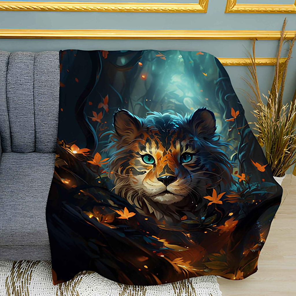 Fairytale Forest Tiger Cub Plush Fleece Throw Blanket