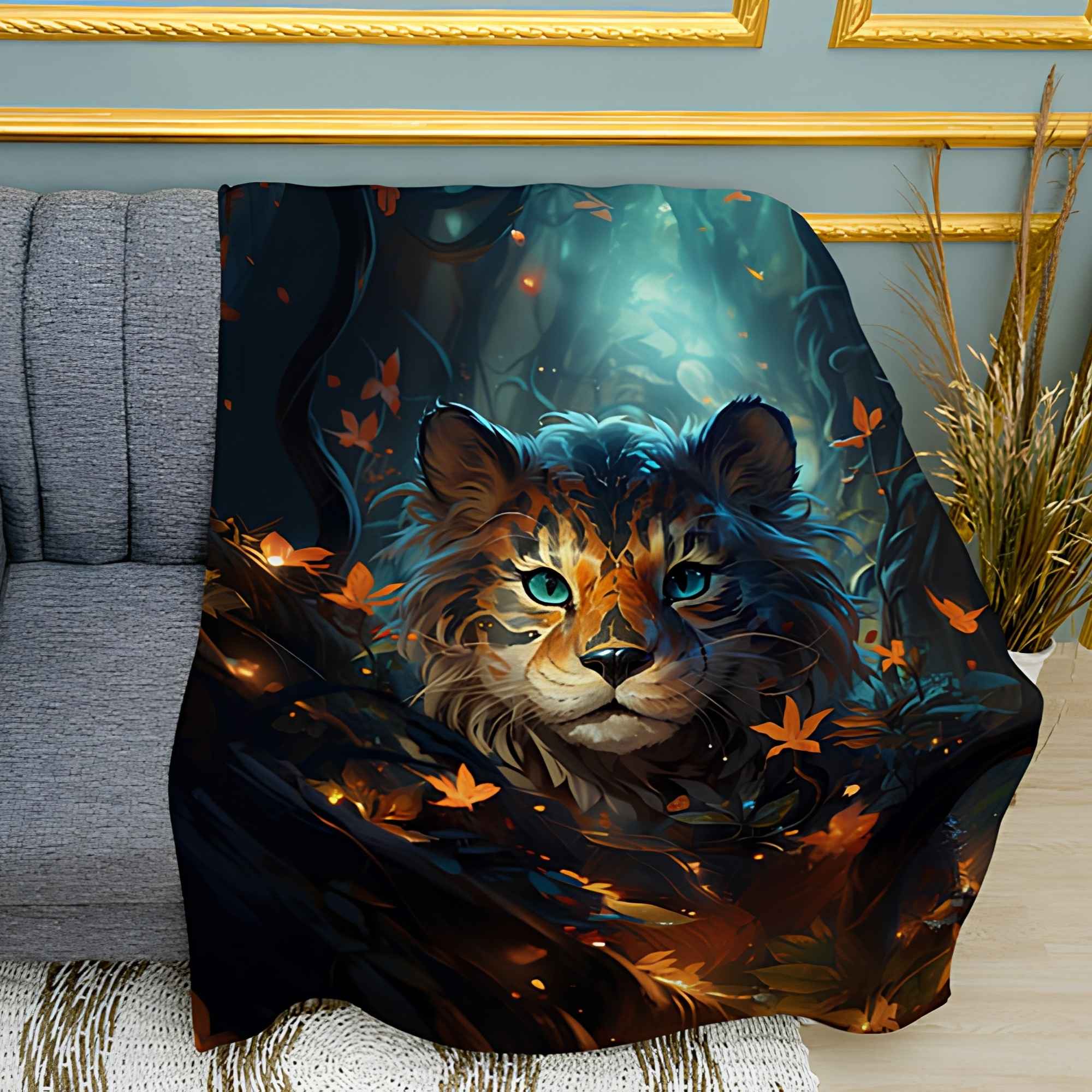 Fairytale Forest Tiger Cub Plush Fleece Throw Blanket