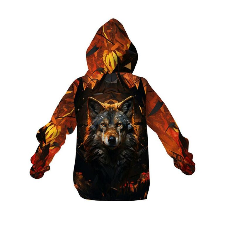 Fiery Wolf Kids Graphic Pullover Hoodie