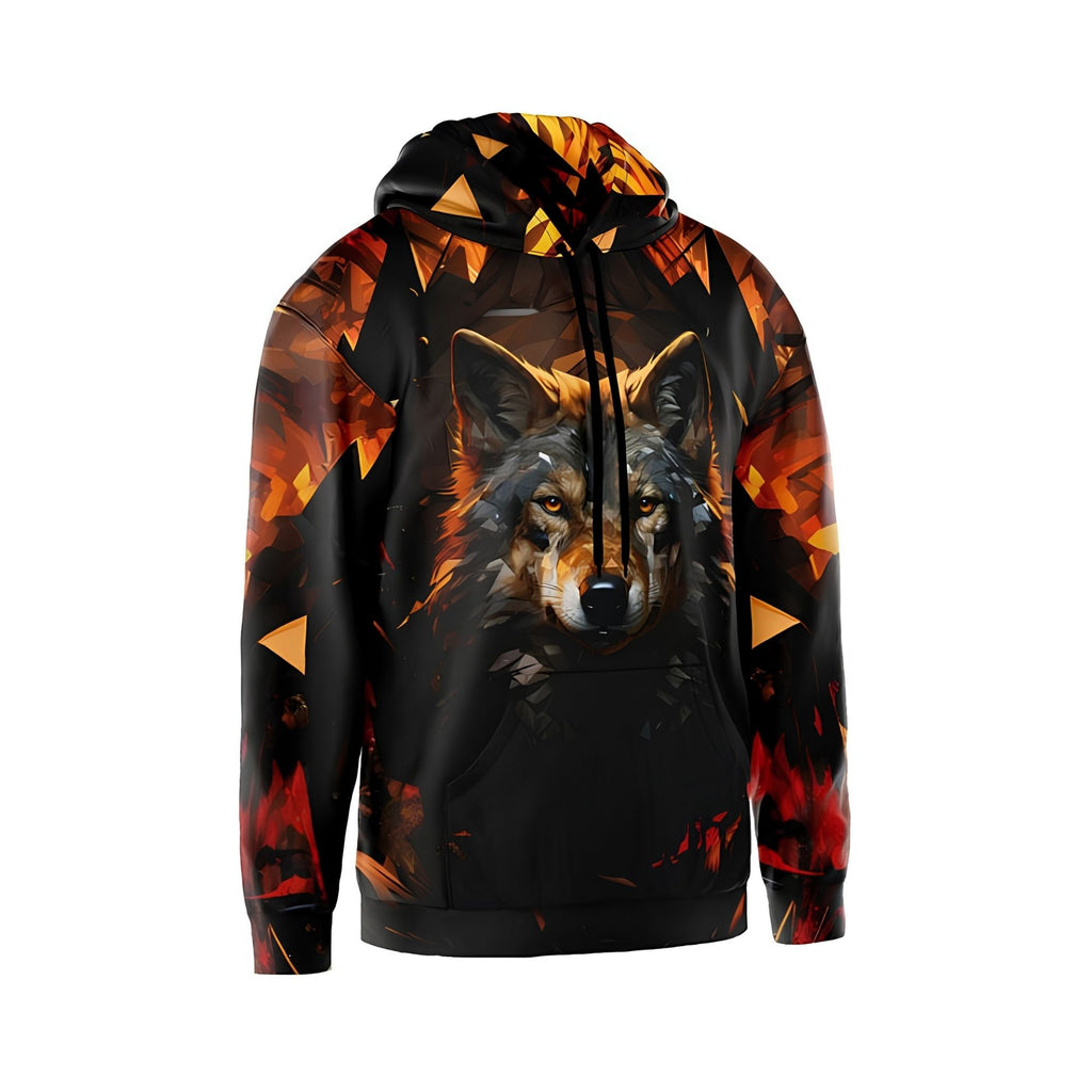 Fiery Wolf Men's Graphic Pullover Hoodie