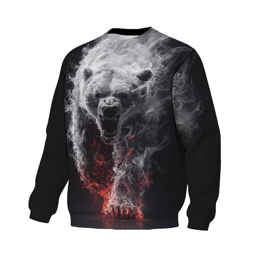 Fire Bear Print Sweatshirt - Unisex Fleece Crewneck