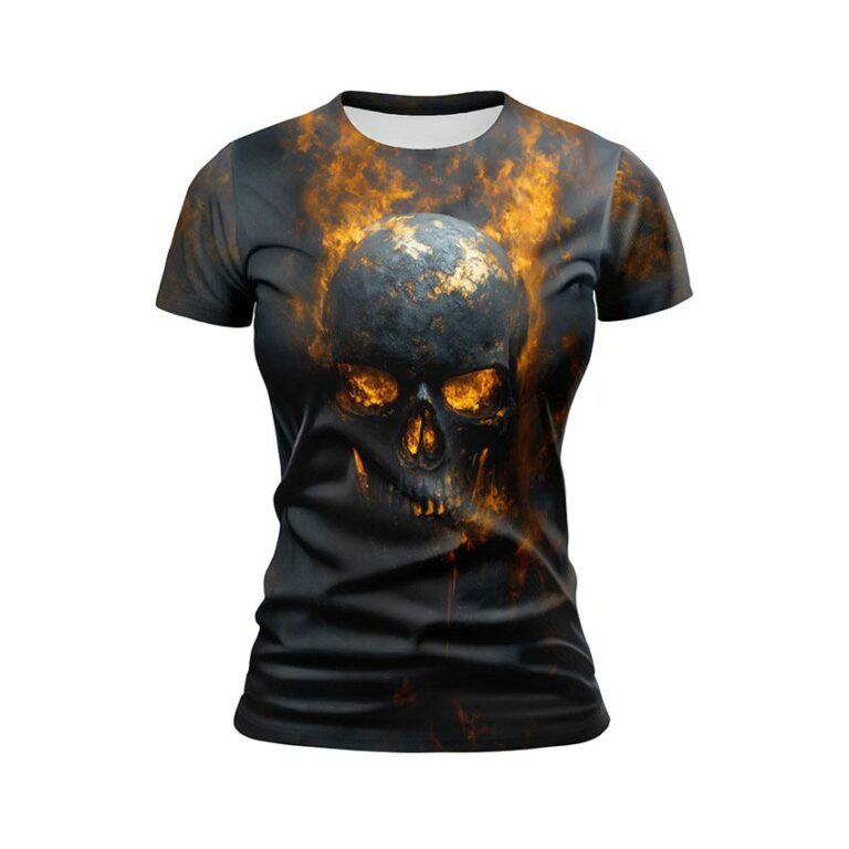 Fire Skull Women's Athletic Print T-Shirt