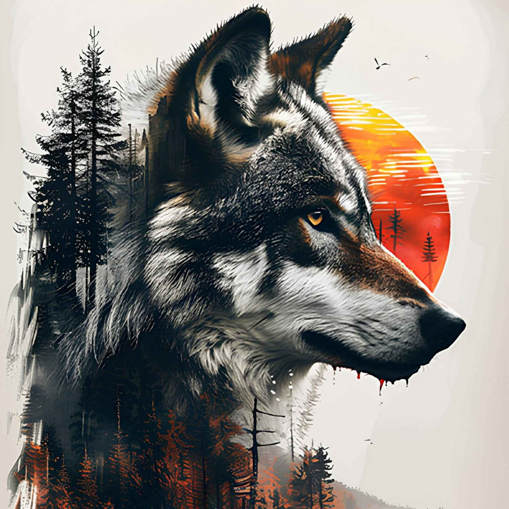 Forest Wolf and Sun Print Plush Fleece Throw Blanket