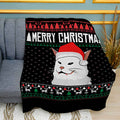 Funny Cat with Salad Christmas Plush Fleece Throw Blanket