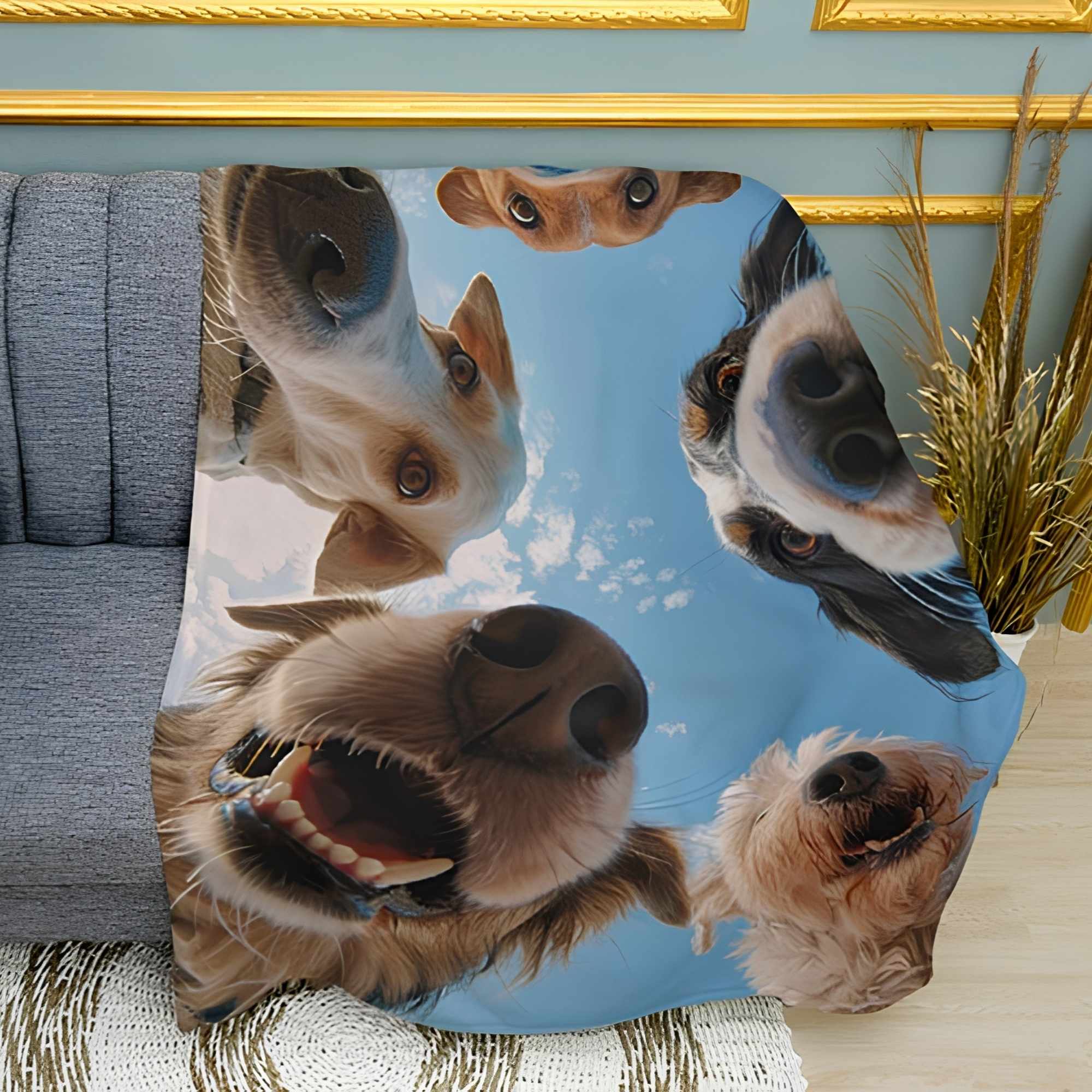 Funny Dogs Graphic Print Plush Fleece Throw Blanket