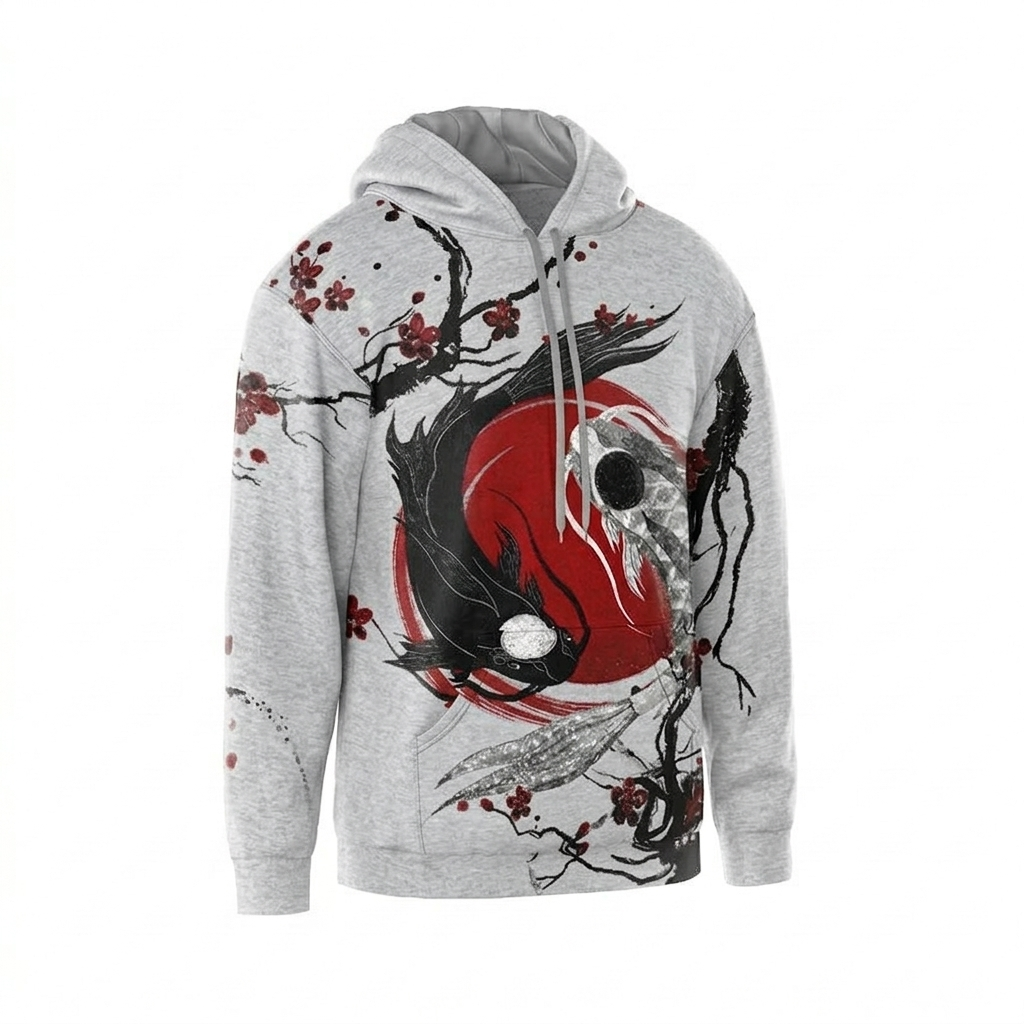 Men's hoodie with print "Yin and Yang. Japanese motif. Yin and Yang. Japanese motif"