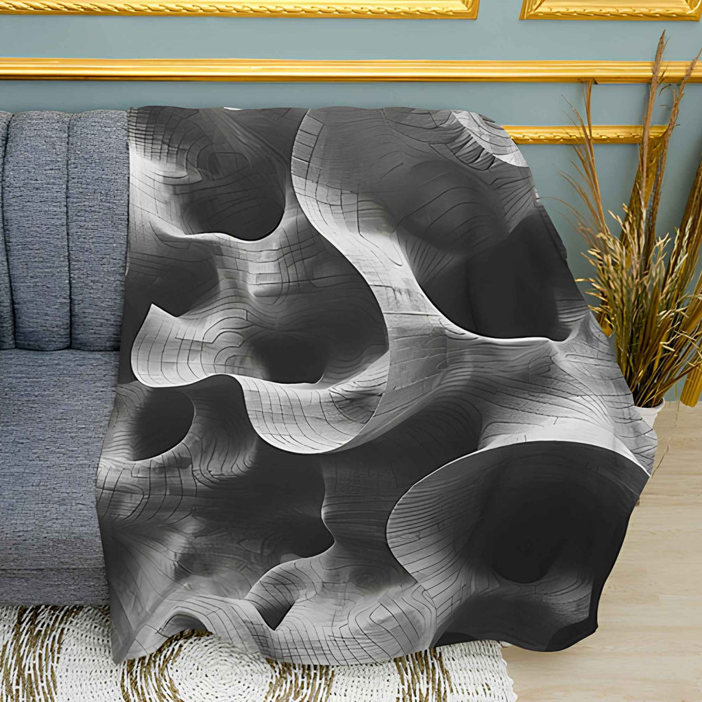 Gray Abstract Drawing Print Plush Fleece Throw Blanket