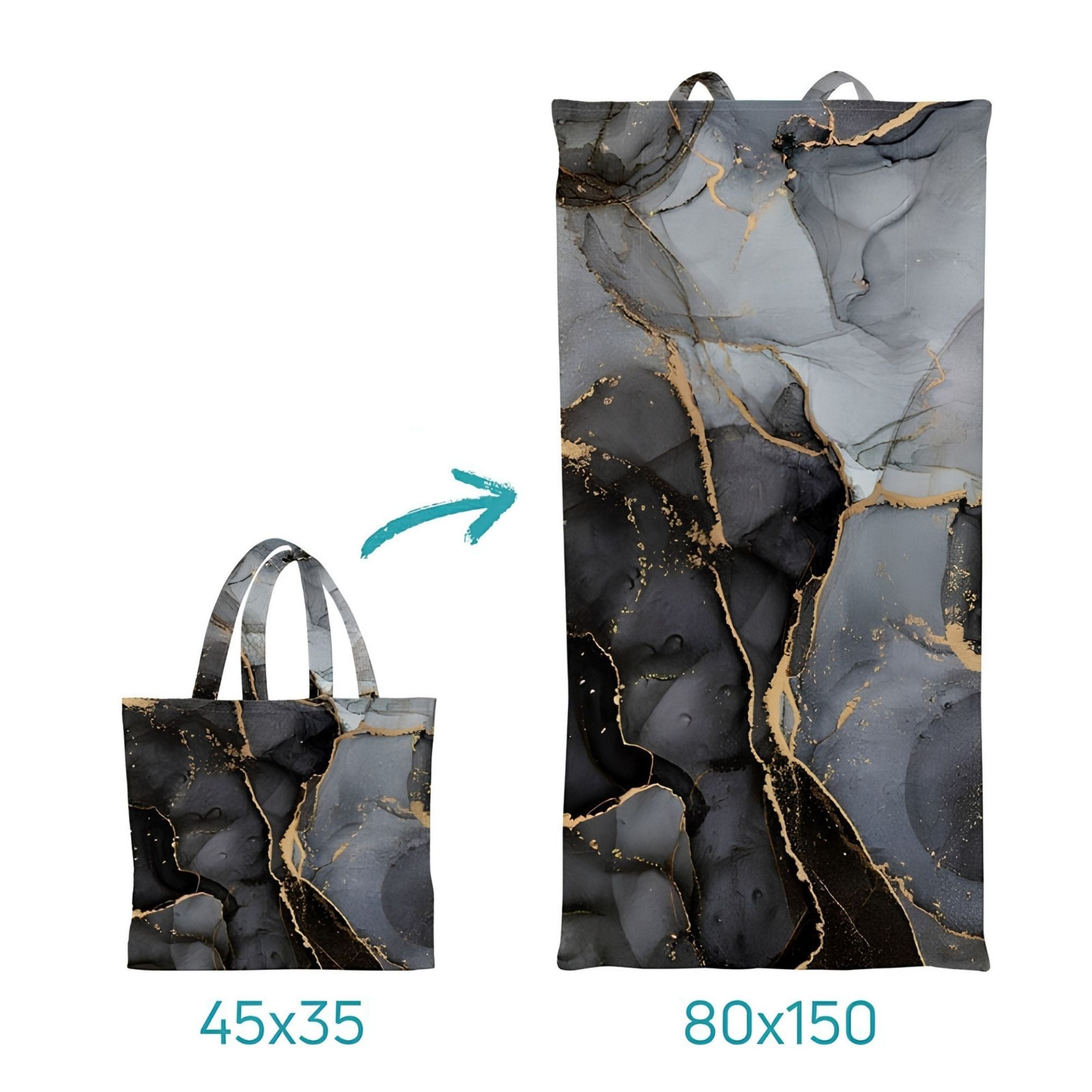 Gray Marble 2-in-1 Beach Towel Tote Bag