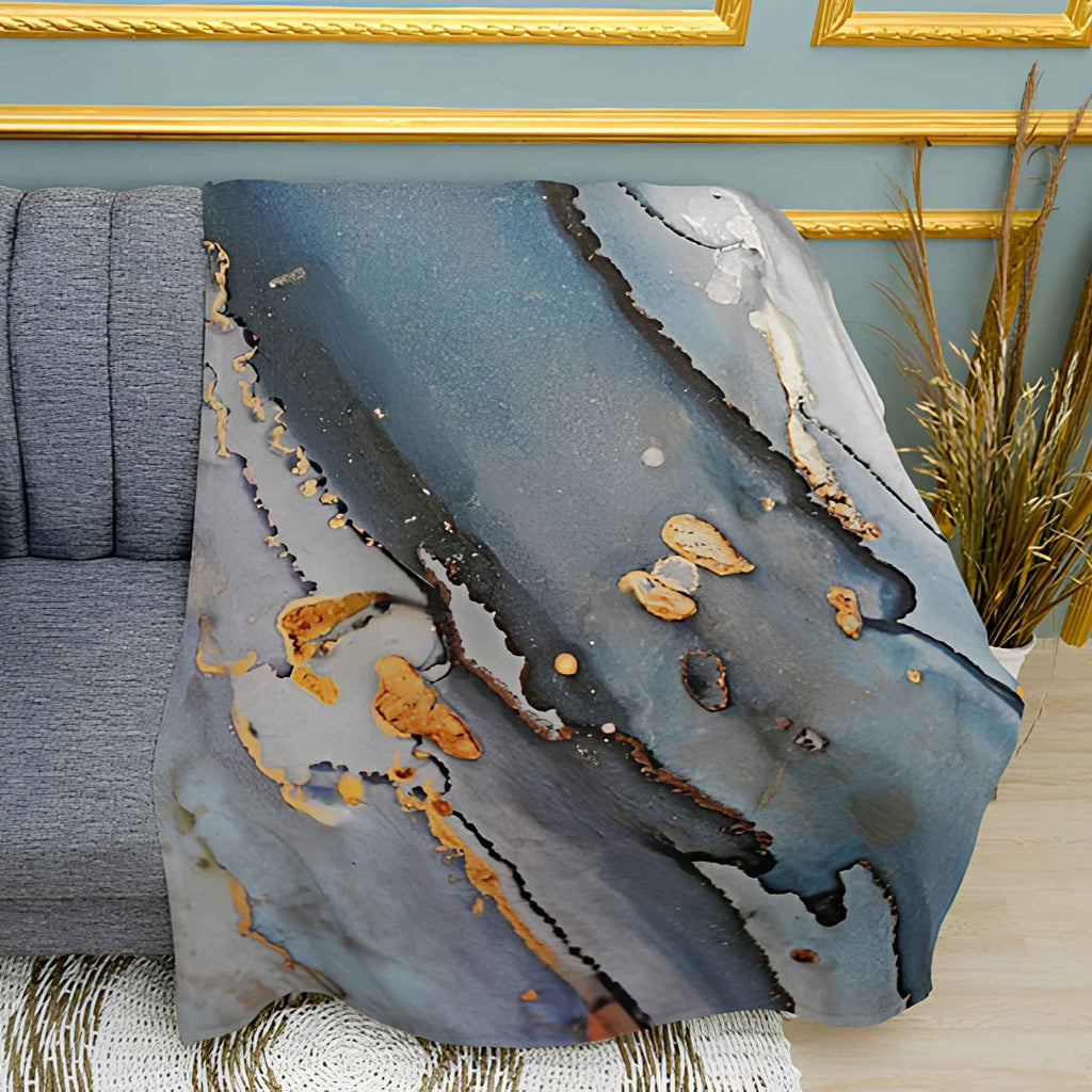 Gray Mineral Marble Print Plush Fleece Throw Blanket