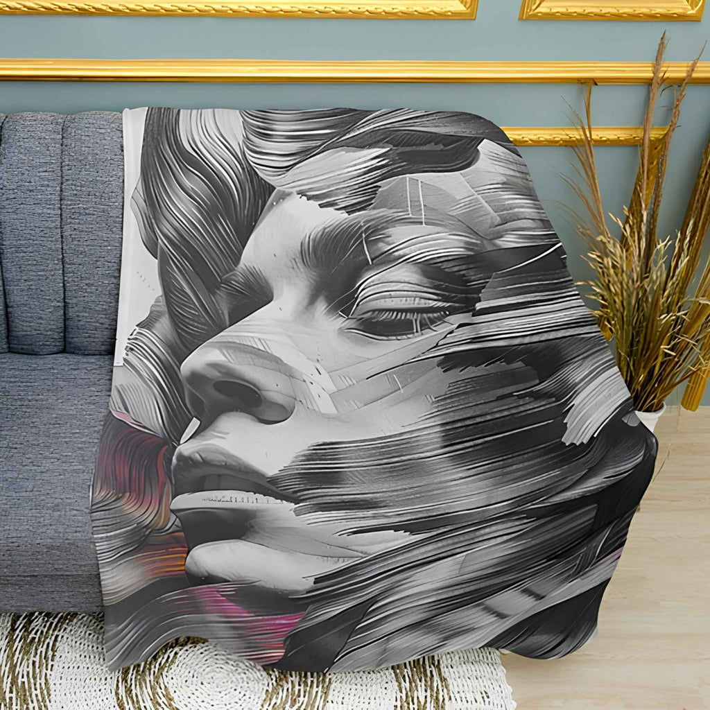 Gray Waves Artistic Print Plush Fleece Throw Blanket