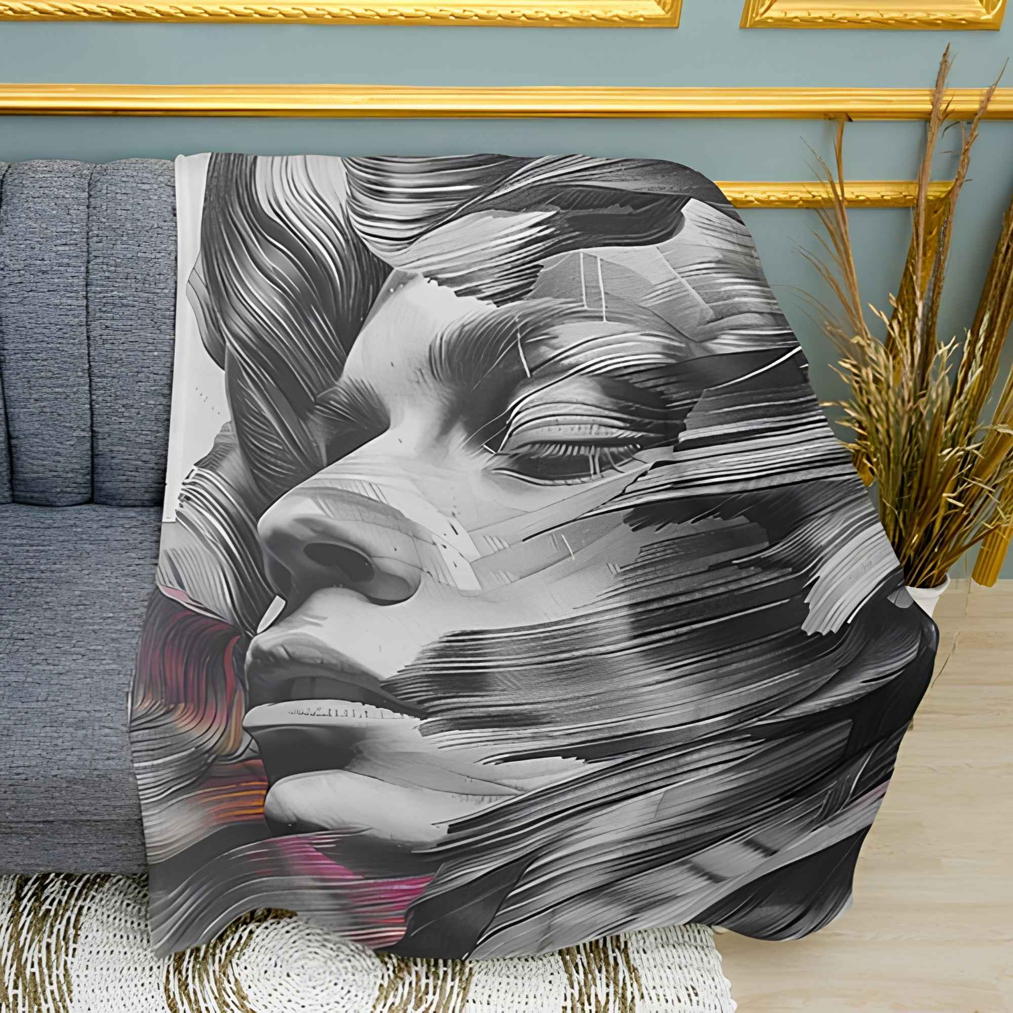 Gray Waves Artistic Print Plush Fleece Throw Blanket