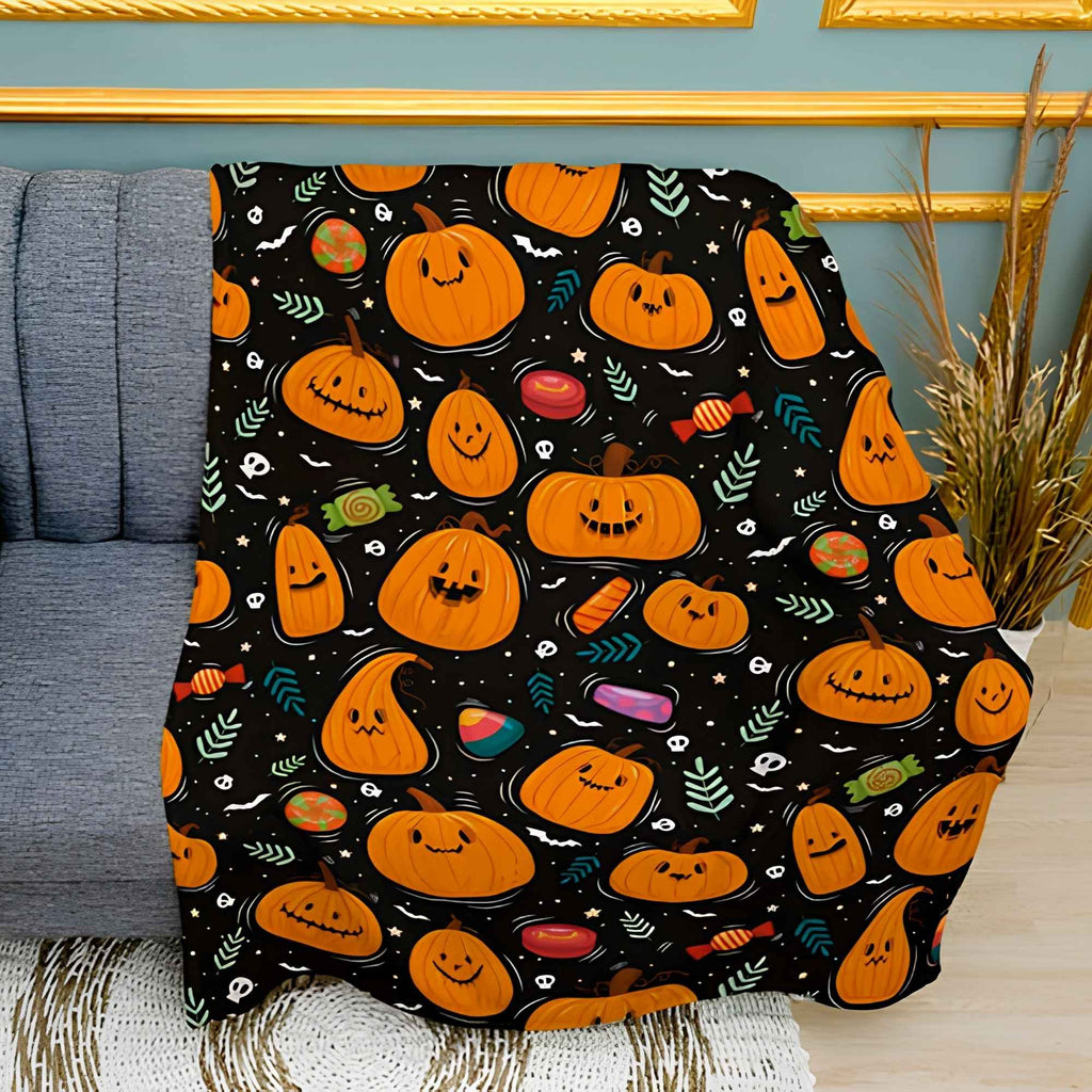 Halloween Pumpkin Pattern Print Plush Fleece Throw Blanket