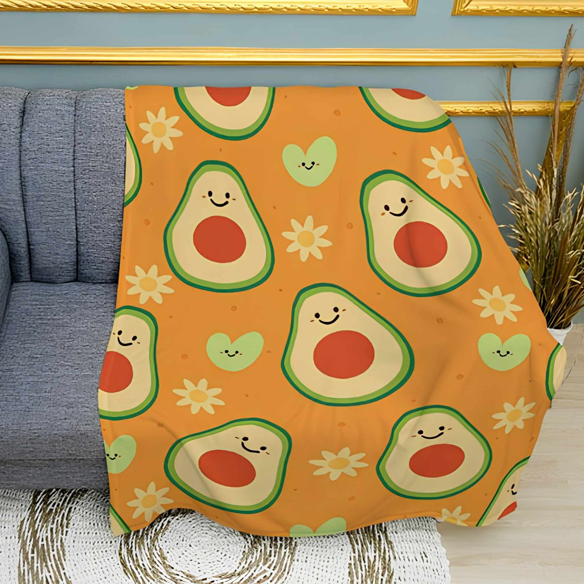 Happy Avocado Print Plush Fleece Throw Blanket