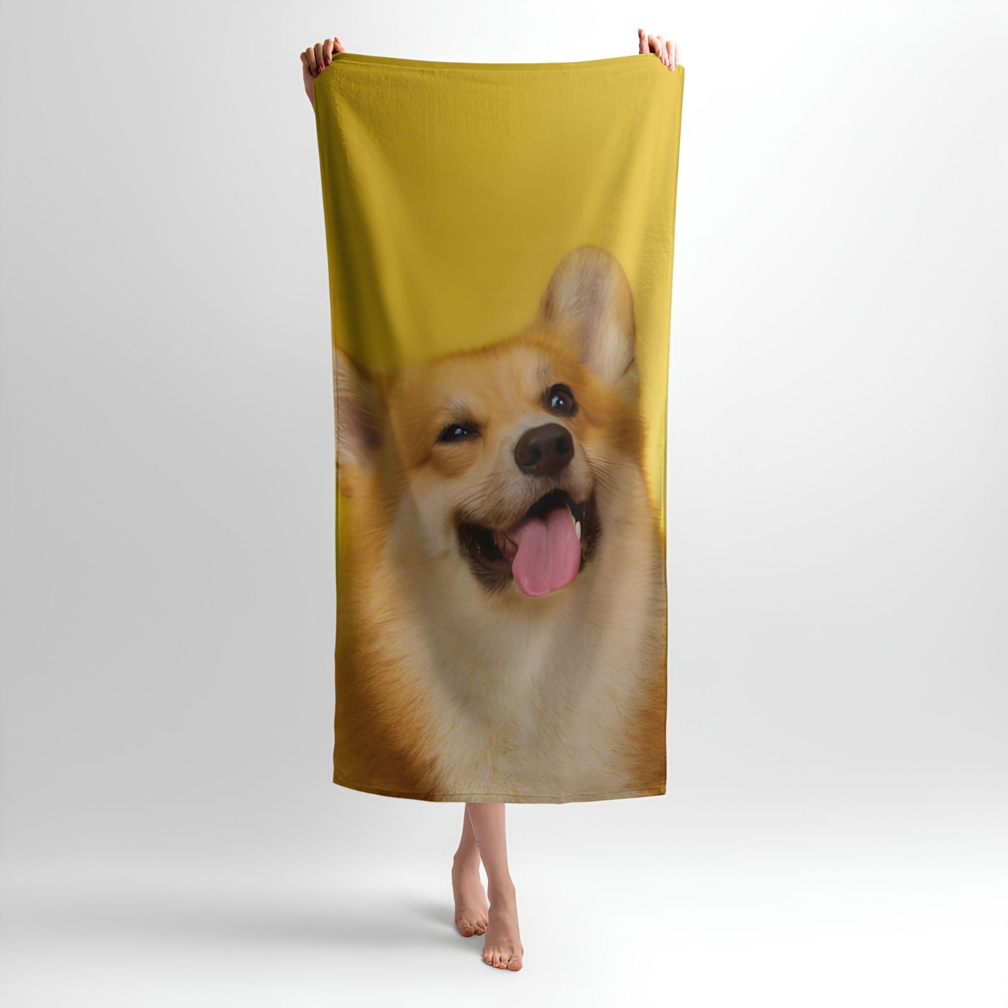 Happy Corgi Print - Soft Cotton Terry Bath & Beach Towel