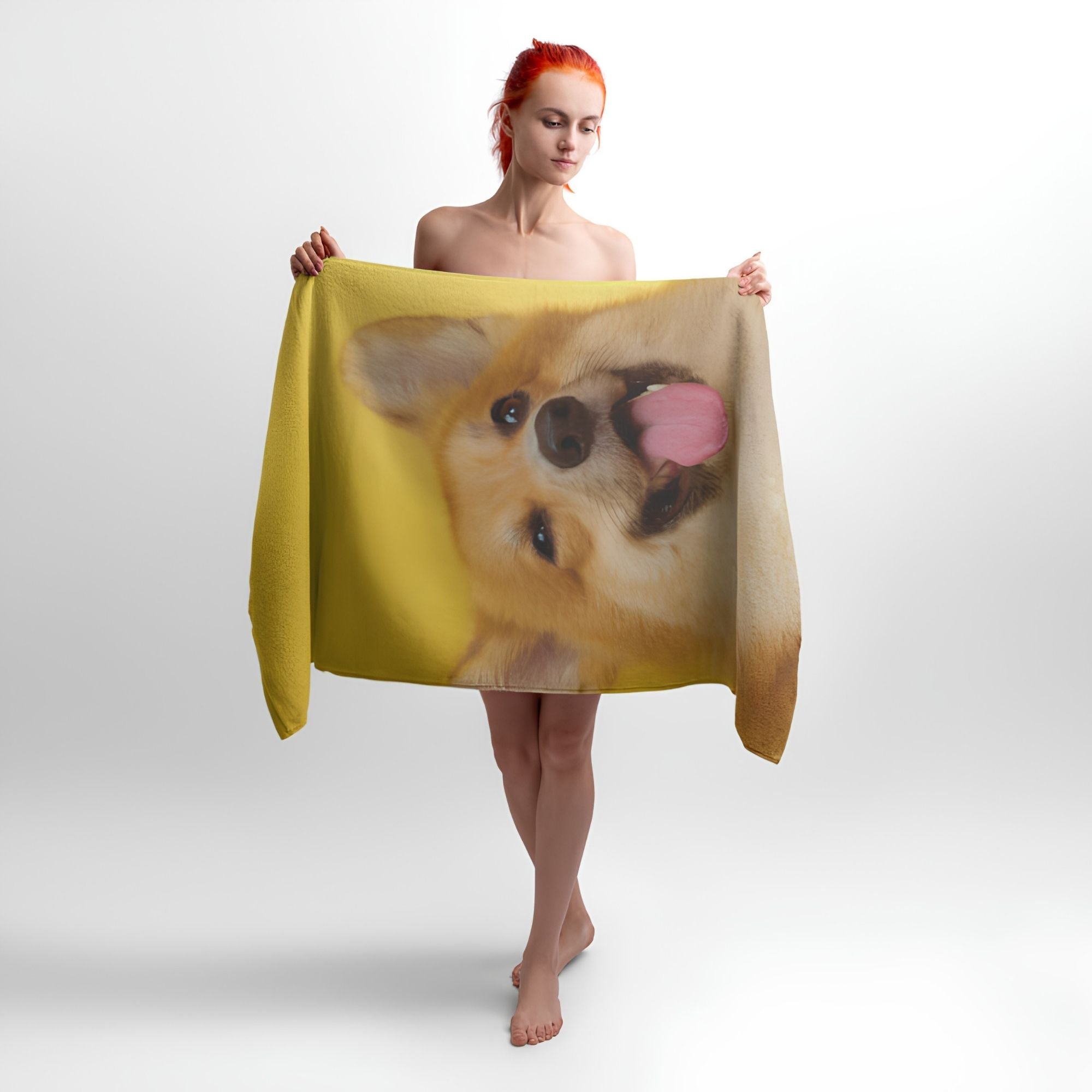 Happy Corgi Print - Soft Cotton Terry Bath & Beach Towel
