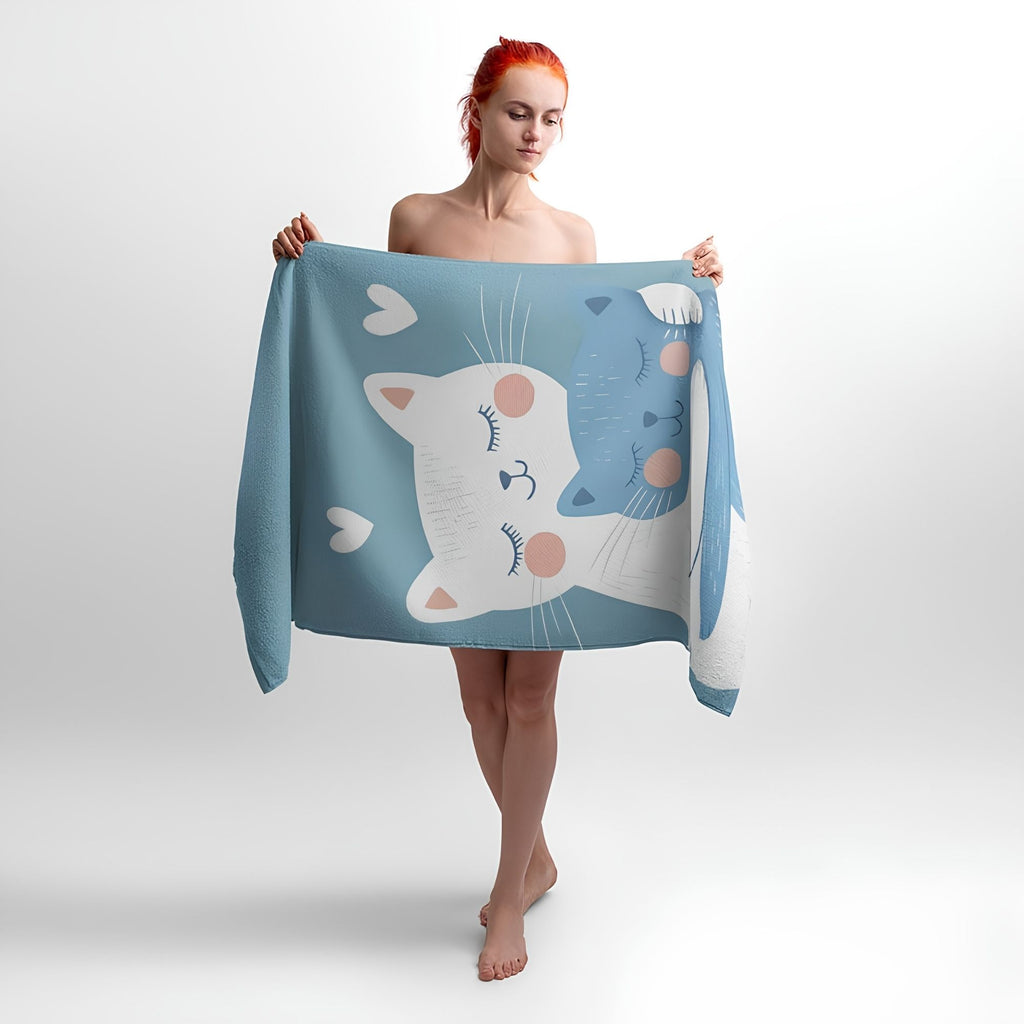 Hugging Kittens Print - Soft Cotton Terry Bath & Beach Towel