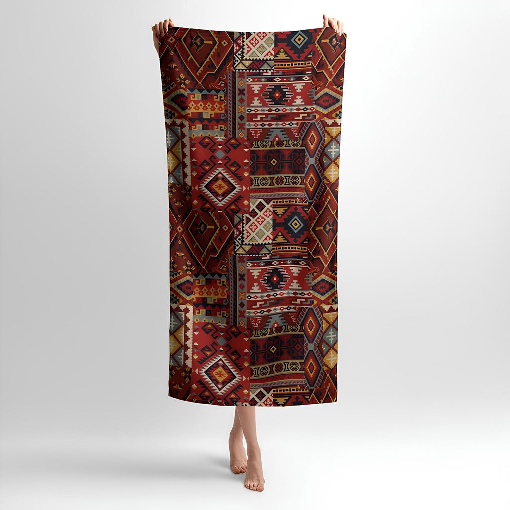 Hutsul Ornaments Pattern Print - Soft Cotton Terry Bath & Beach Towel