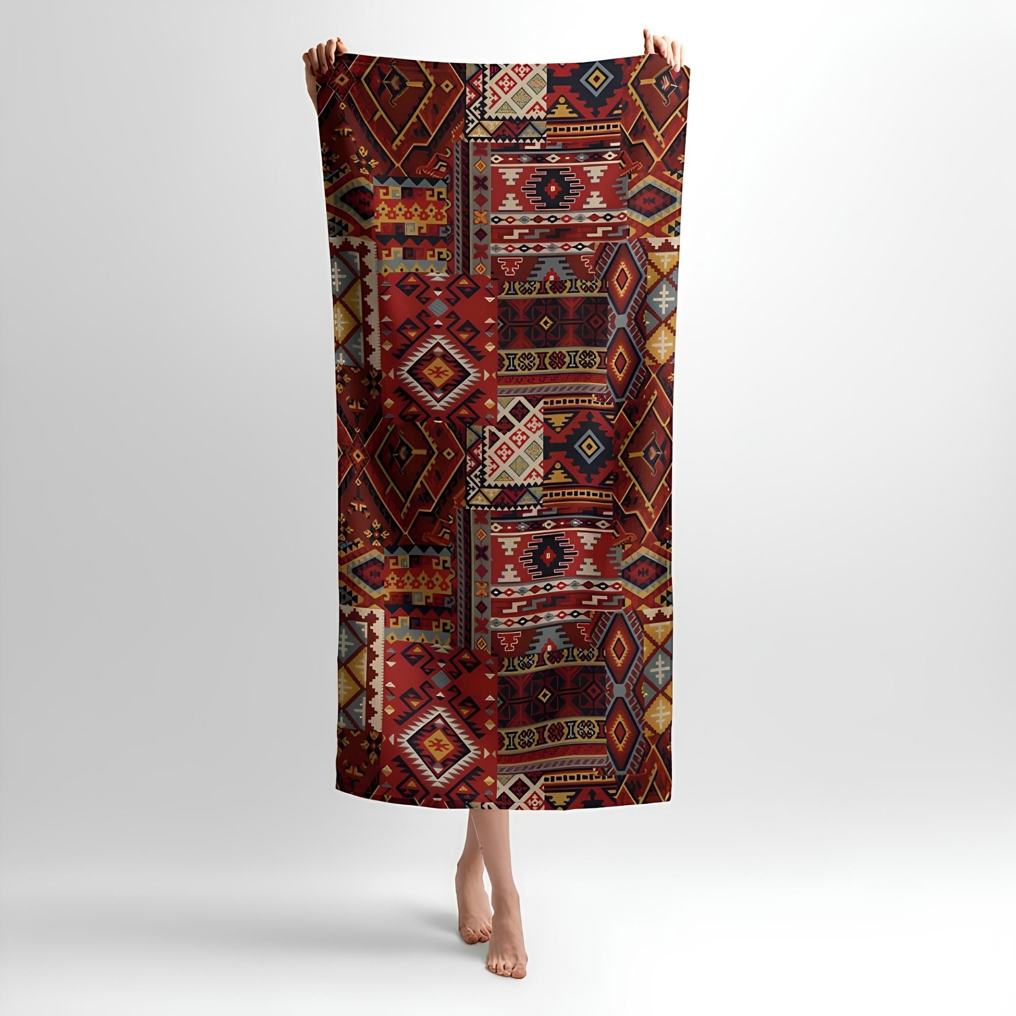 Hutsul Ornaments Pattern Print - Soft Cotton Terry Bath & Beach Towel