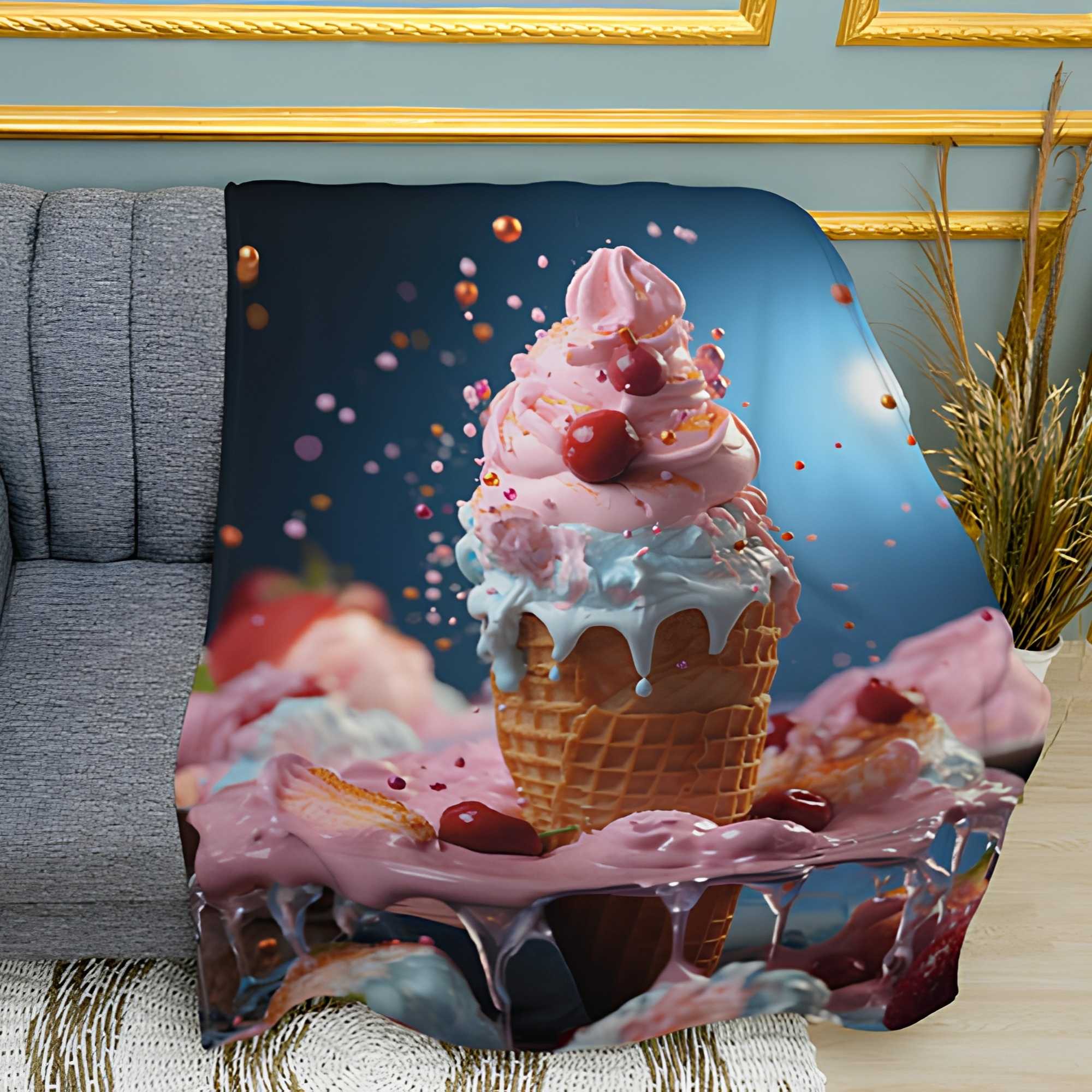 Ice Cream Pattern Print Plush Fleece Throw Blanket