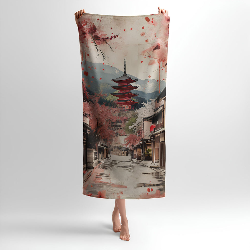 Japanese Panorama Print - Soft Cotton Terry Bath & Beach Towel