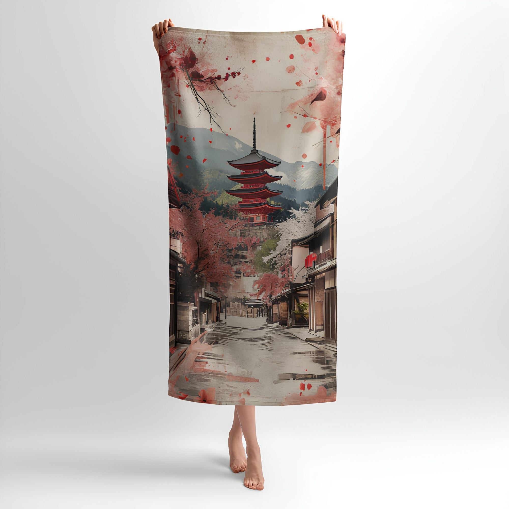 Japanese Panorama Print - Soft Cotton Terry Bath & Beach Towel