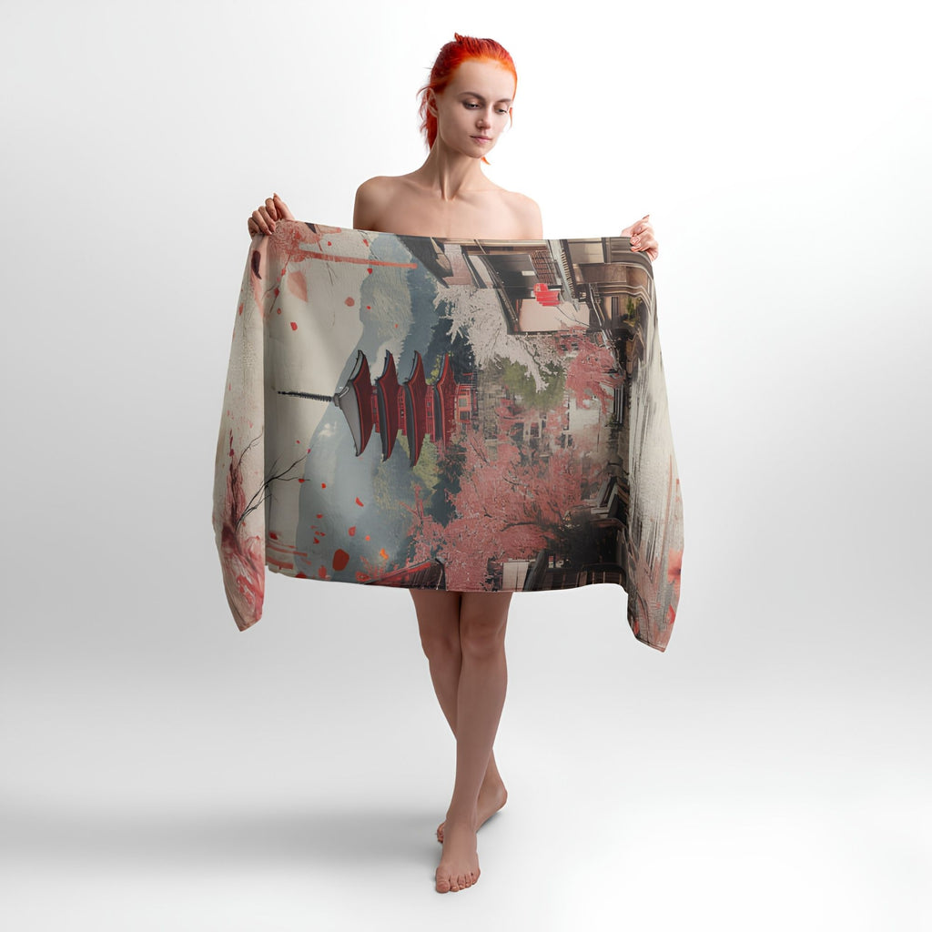 Japanese Panorama Print - Soft Cotton Terry Bath & Beach Towel