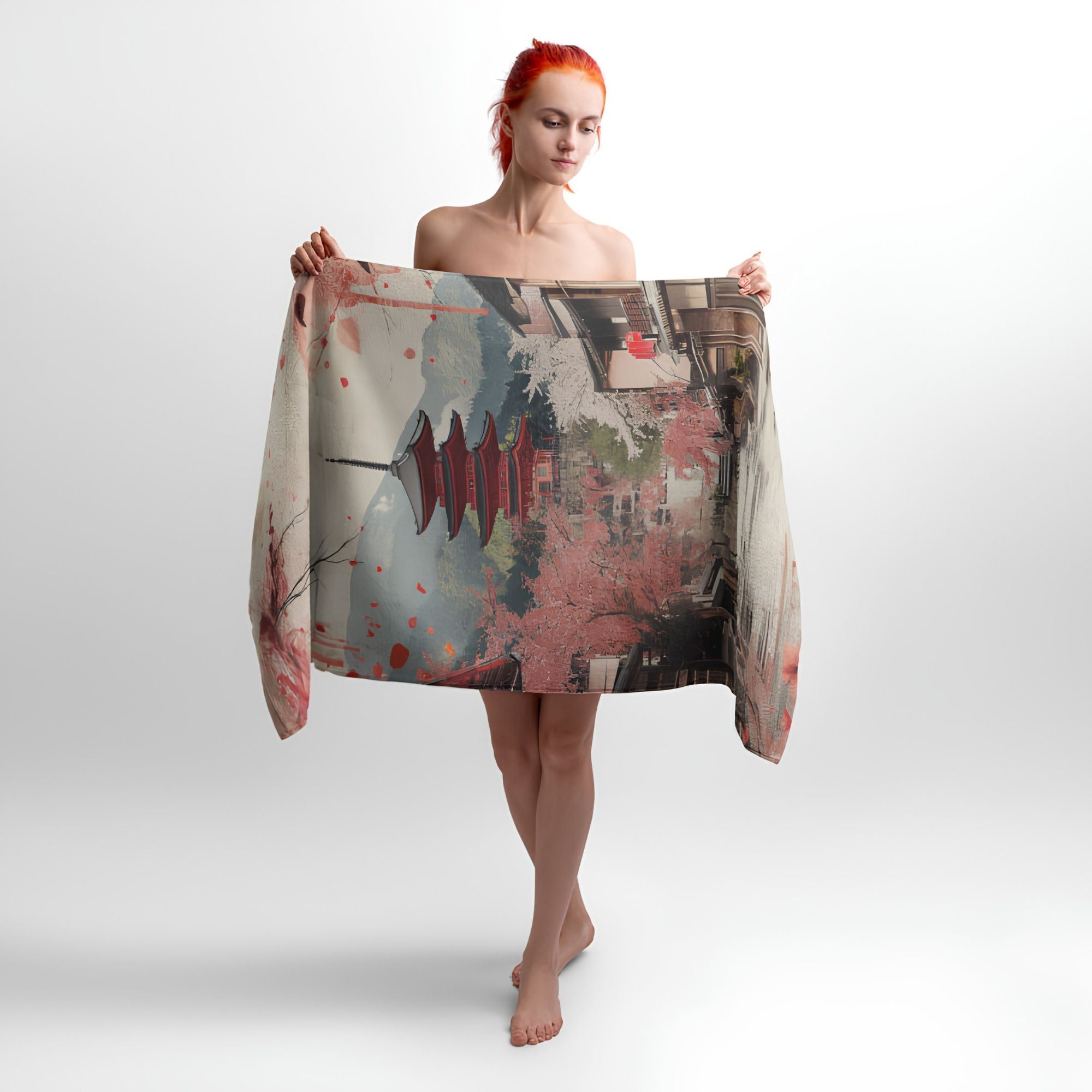 Japanese Panorama Print - Soft Cotton Terry Bath & Beach Towel