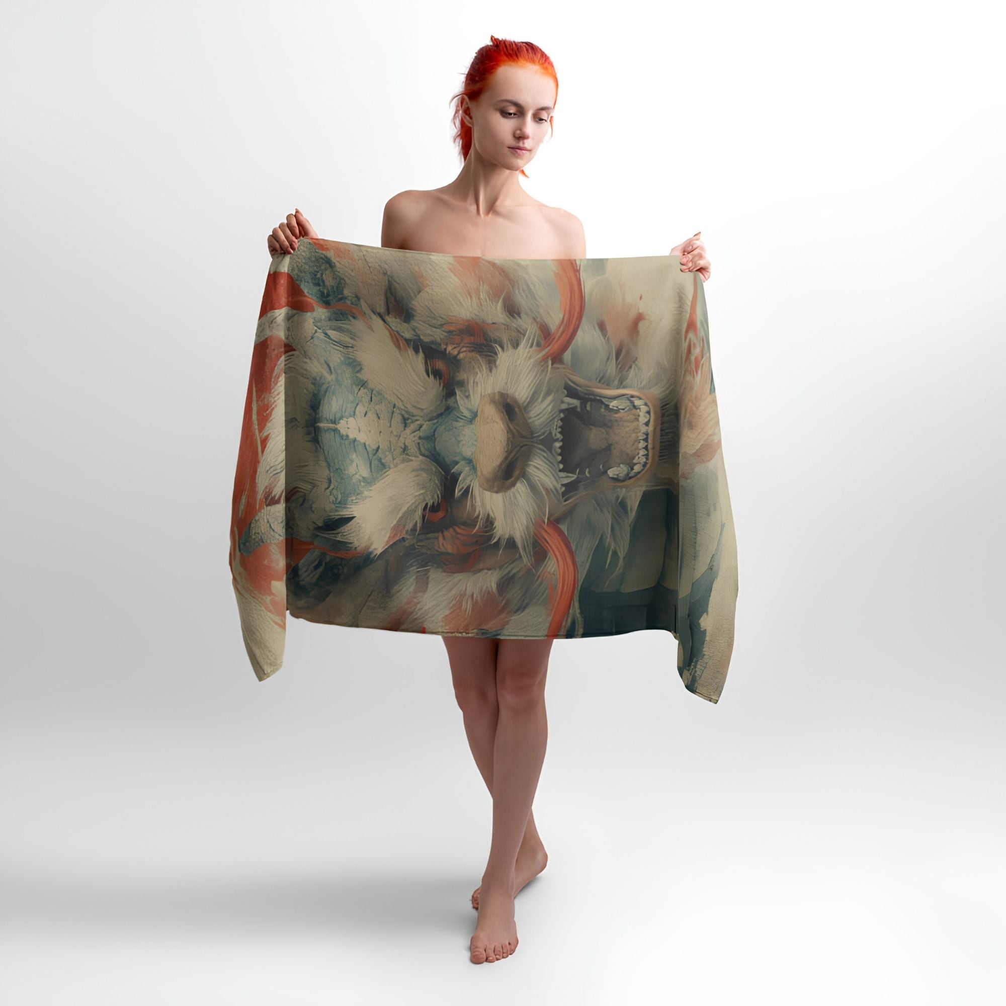 Japanese White Dragon Print - Soft Cotton Terry Bath & Beach Towel