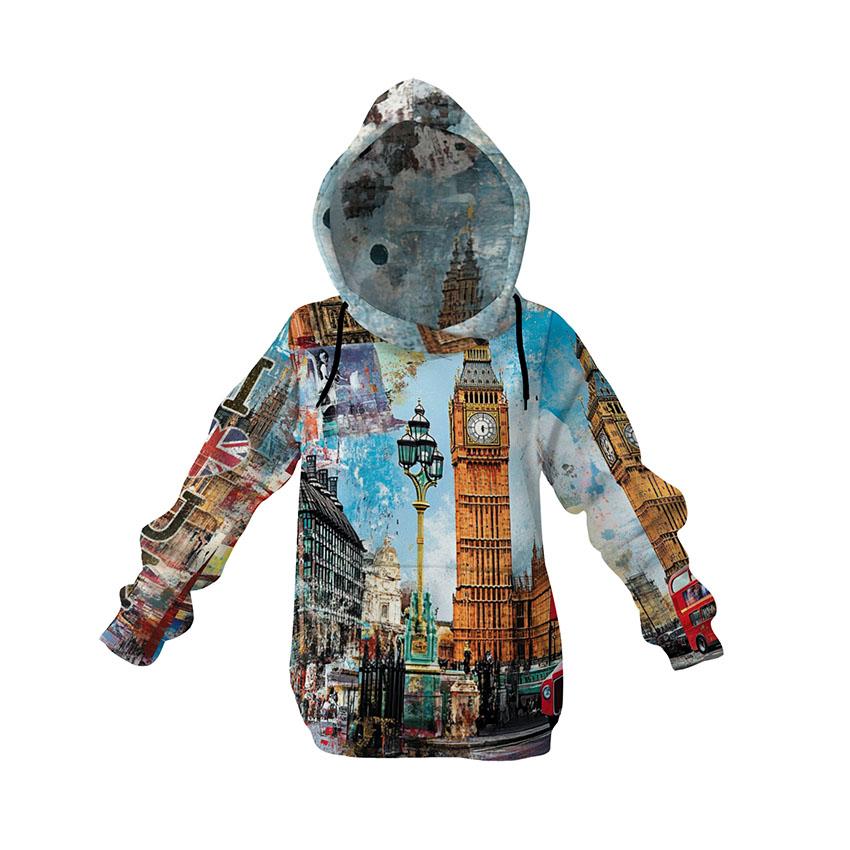 Kids Big Ben London Style Print Hoodie – British Landmark Graphic Fleece Sweatshirt