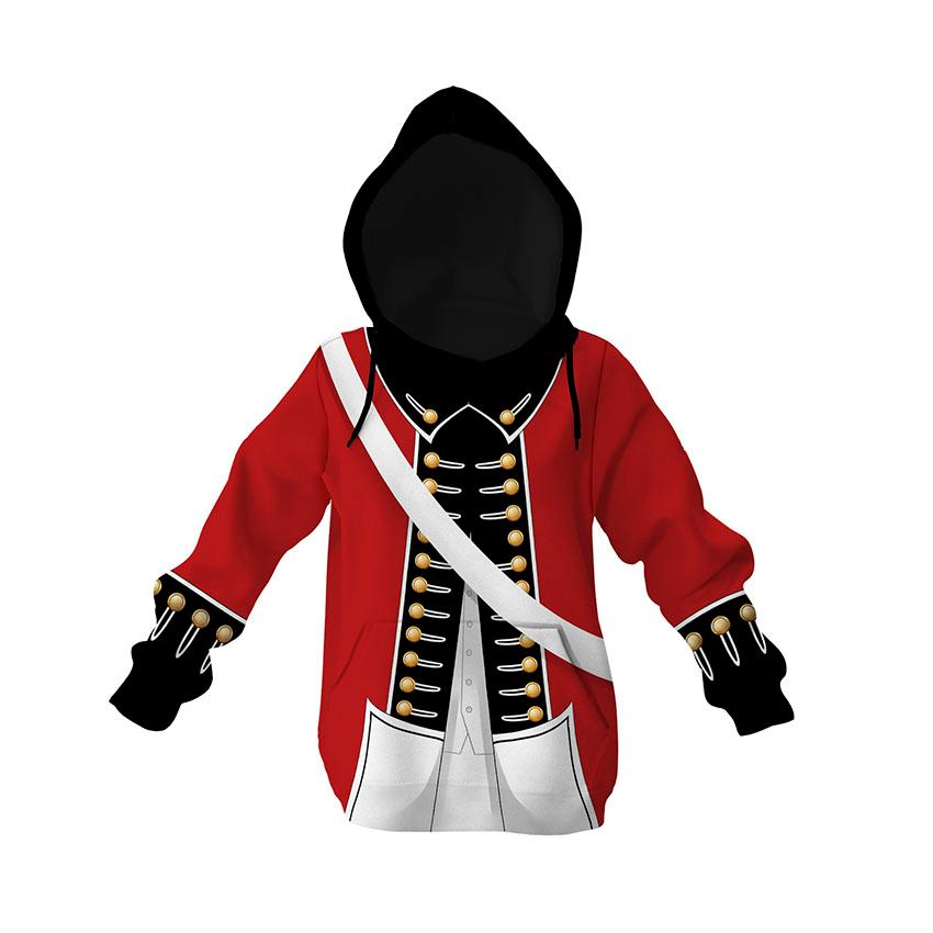 Kids British Redcoat Uniform Print Hoodie – Historic Soldier Costume Sweatshirt