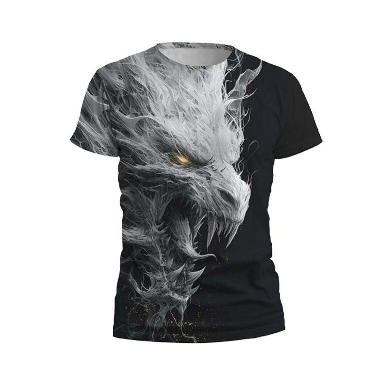 Kids Ancient White Dragon Print Athletic T-Shirt