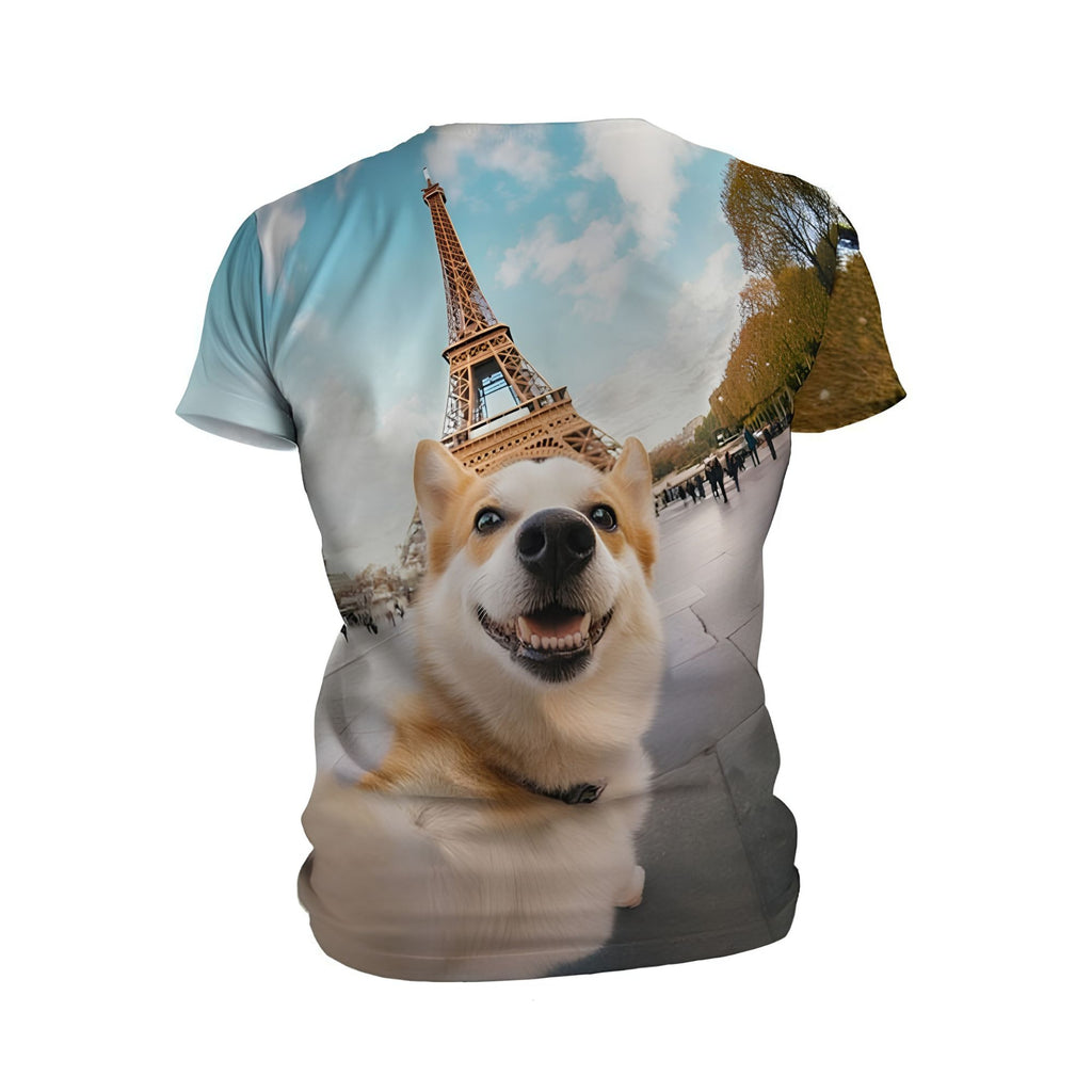 Kids Corgi in Paris Print Athletic T-Shirt