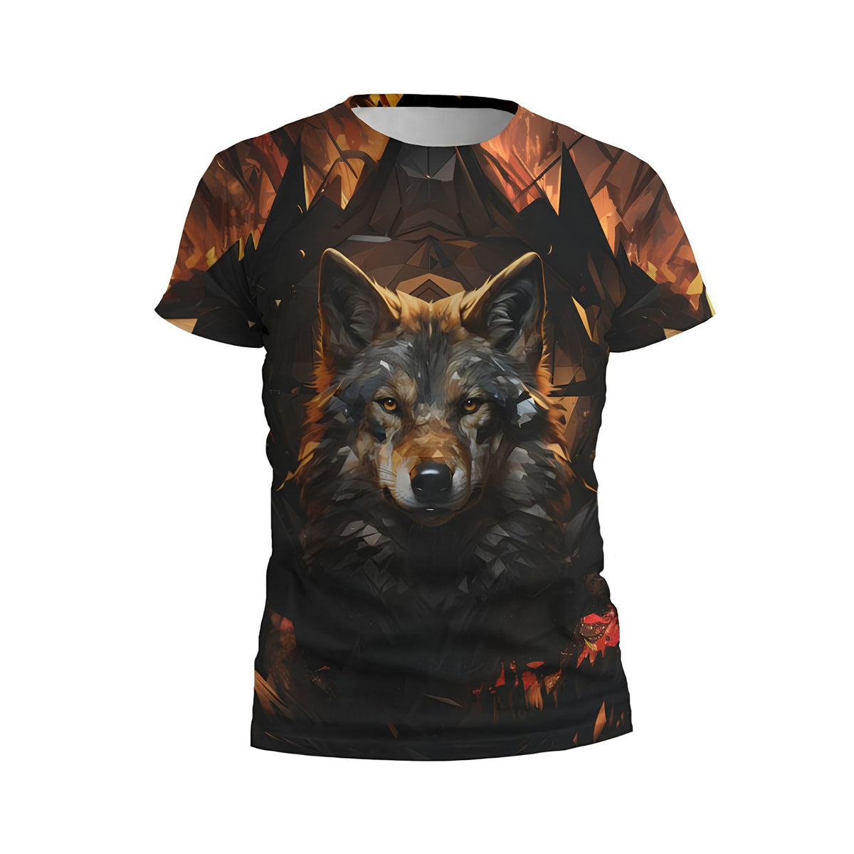 Kids Fiery Wolf Print Athletic T-Shirt