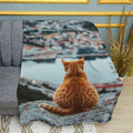 Kitten in the Big City Urban Print Plush Fleece Throw Blanket