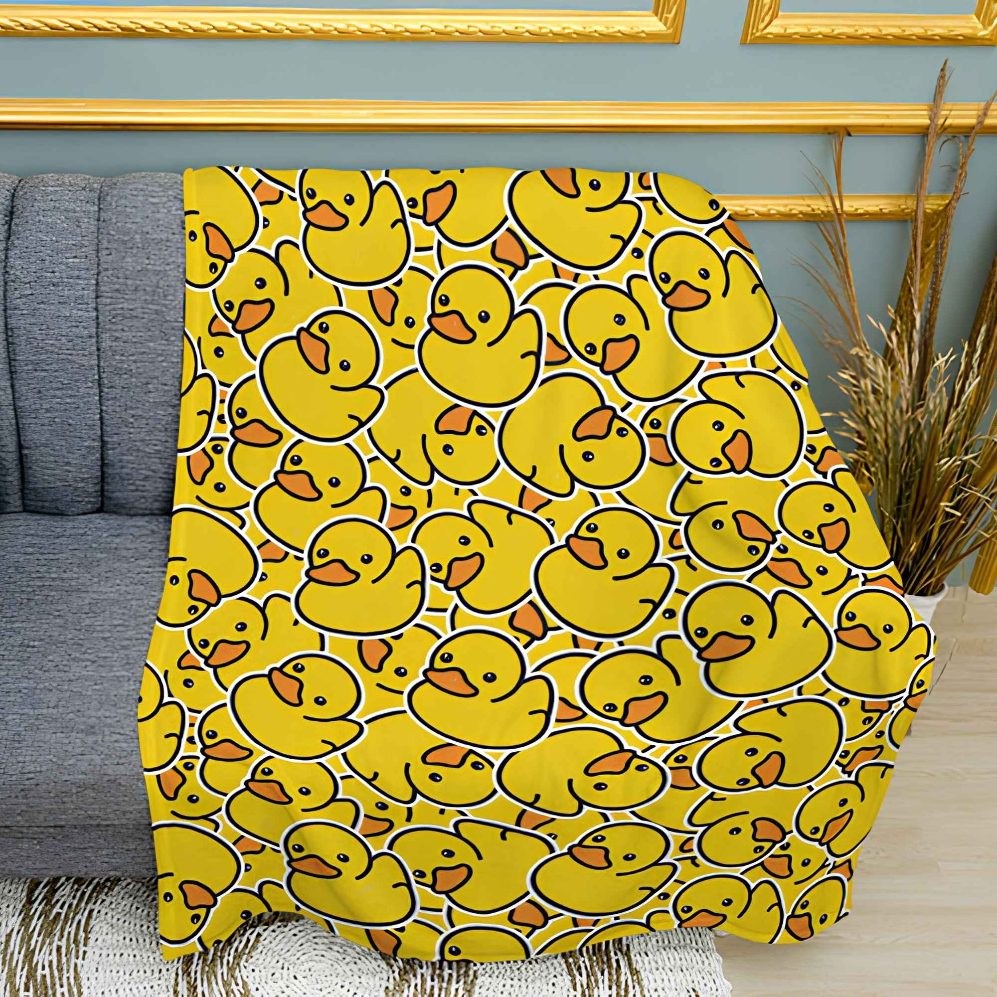 Little Ducklings Pattern Plush Fleece Throw Blanket