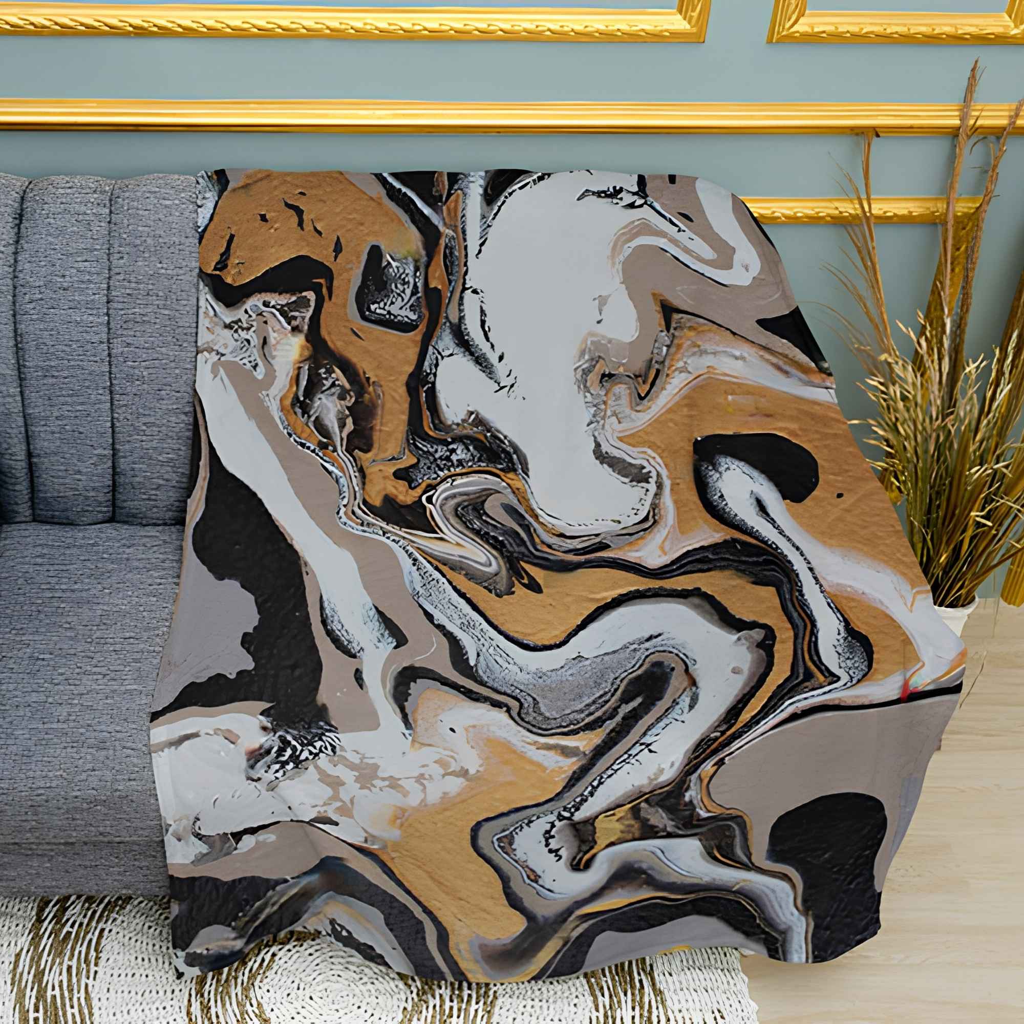 Marble Waves Print Plush Fleece Throw Blanket