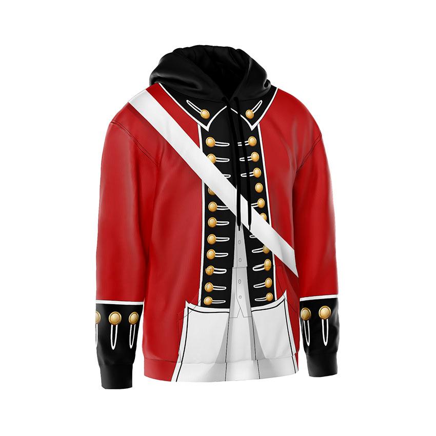 Men's British Redcoat Uniform Print Hoodie – Historic Soldier Costume Fleece Sweatshirt