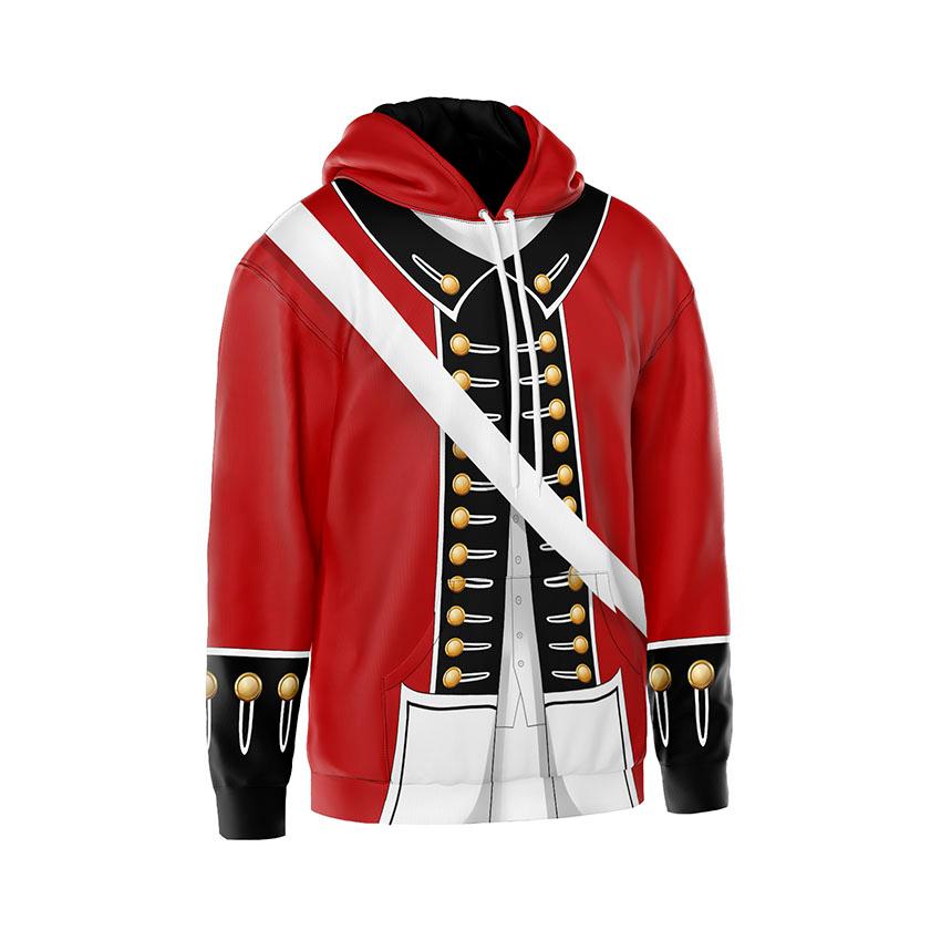 Men's British Redcoat Uniform Print Hoodie – Historic Soldier Costume Fleece Sweatshirt