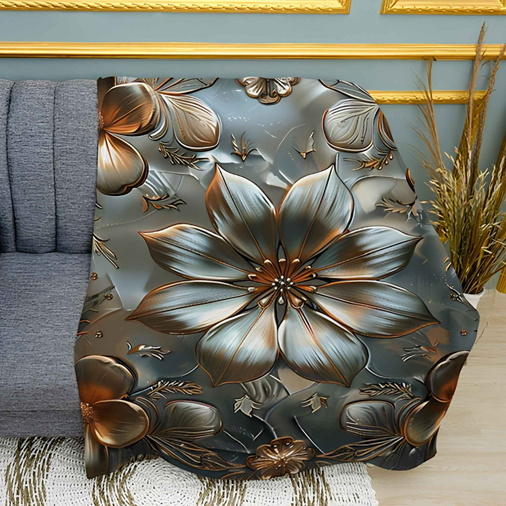 Metal Flowers Pattern Print Plush Fleece Throw Blanket